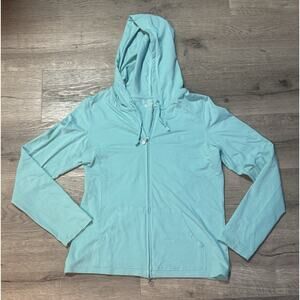 Coolibar Seaside Hoodie Womens Small UPF 50+ Full Zip Front Blue Pockets